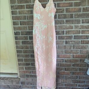 Elegant Blush Pink Lace Gown